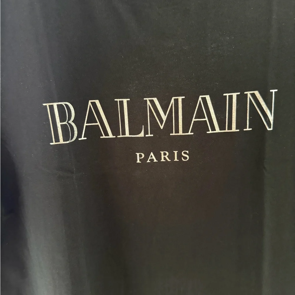 Balmain Black T-Shirt with White Logo - Picture 2 of 4